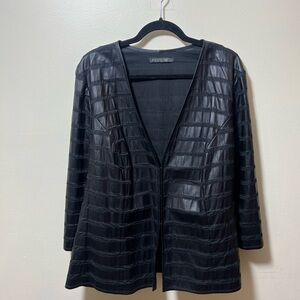 Lafayette 148 New York Women's Leather and Linen lightweight Black Blazer XL